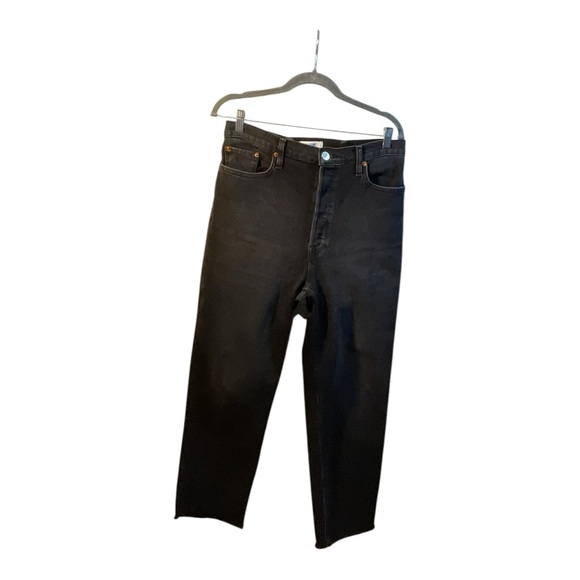 RE/DONE Women’s 70s Stove Pipe Jeans Size 31 High Rise Washed Noir Black Denim - Picture 1 of 14